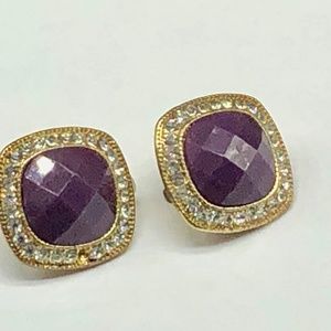 Purple gem clip on earrings